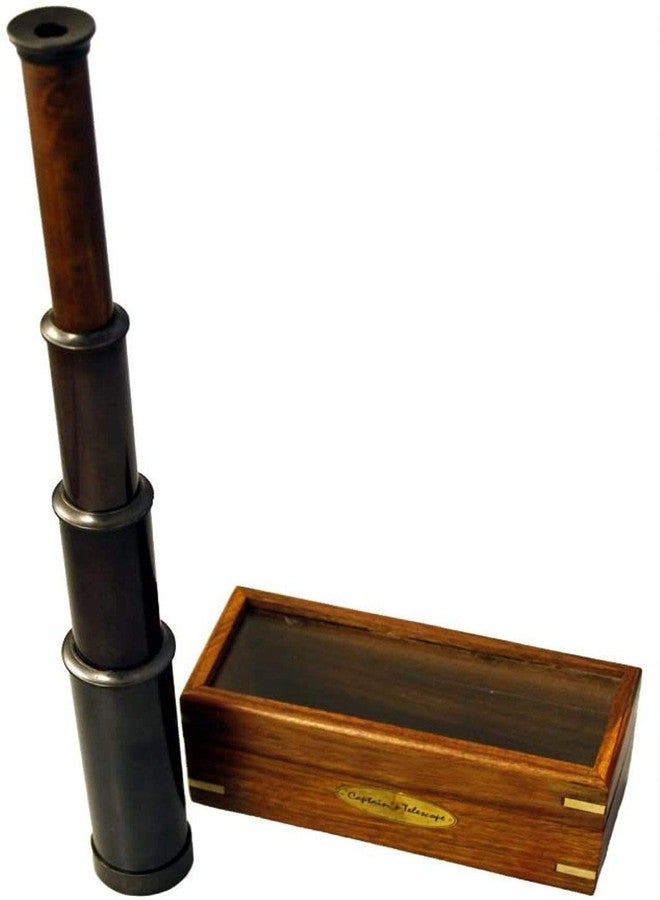 THOR INSTRUMENTS Captains' Telescope Blackened Finish Fully Extended 15" | Nautical Spyglass Antique Mounted Solid Brass 15 Inch Pirate Telescope with Wooden Box - Image 1